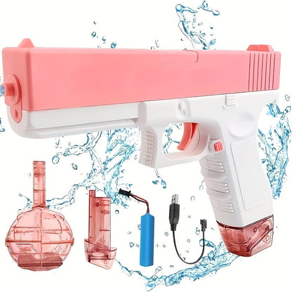 Dual Magazine Automatic Water Gun for Kids & Adults – High-Capacity Long-Range 30ft Squirt Blaster Ergonomic Grip, Blue & Pink, Pool Beach Backyard Summer Outdoor Fun