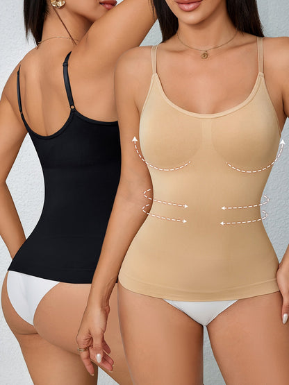 Women's Tummy Control Shapewear Camisole - Solid Color Body Smoothing, Black And White Color