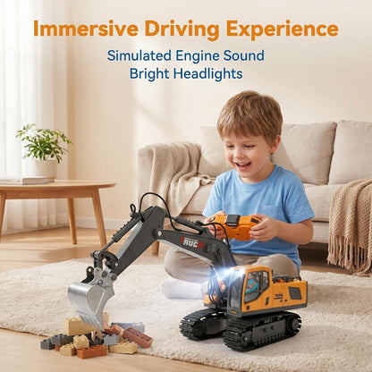 RC Construction Truck Toy 1:24 Scale Alloy Bulldozer Dump Truck & Excavator – 11-Channel Remote Control with Forward, Backward, Turning & Sound, Indoor Outdoor RC Toy Gift for Boys Girls