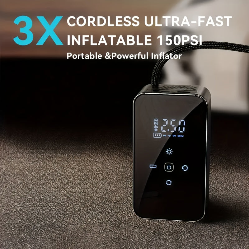 Portable Tire Inflator with Digital Pressure Gauge And LED Light Suitable for Family Travel And Sports Compatible with USB-C Equipment Portable Tire Inflator Fashionable Design DUrable Structure Lightweight Design Of Garage Tools Rechargeable Battery