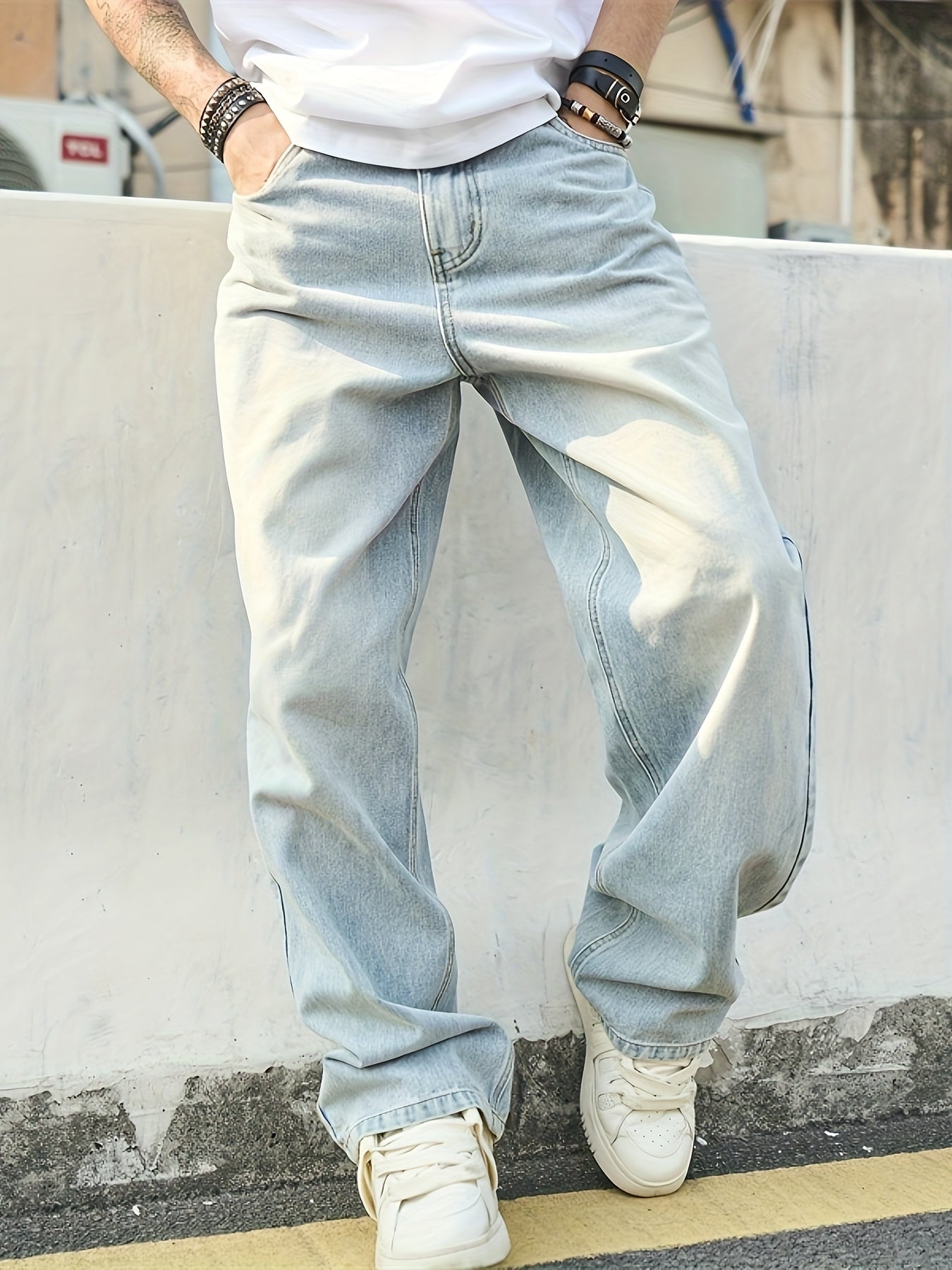 Men's Baggy Jeans - Classic Wash Clean Finish