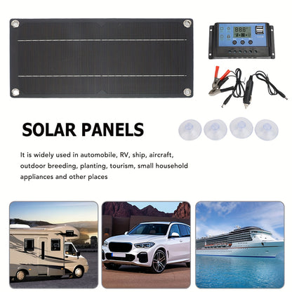 Monocrystalline Solar Panel Kit with 100A Controller - Off-Grid Charger for RV, Boat, Truck & Camping | Includes Cables, Suction Cups & Car Charging Cable