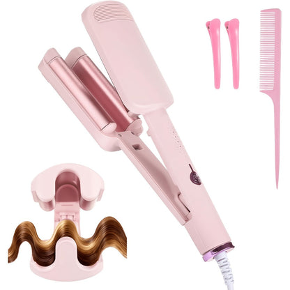 Hair Curling Iron 1.25 Inch - Beach Wave Curling Wand with Dual Voltage, Deep Wave Barrel, Anti-Frizz Ceramic Coating, Easy Home Use, Travel-Ready Styling Tool for All Hair Types
