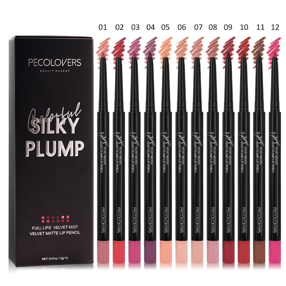 Waterproof Lip Liner Pencil Set 12 Pieces Long Lasting Multi-Functional Lip Eye & Brow Liner — Colorful Cosmetic Makeup Pens for All Skin Tones Precise Definition