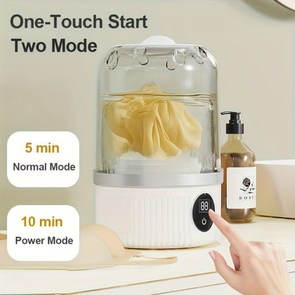 Portable Mini Washing Cup One-Button Start 2 Modes Impeller Hand-Wash Simulation Space-Saving Electric Mini Washer for Travel Camping Dorms Small Spaces White