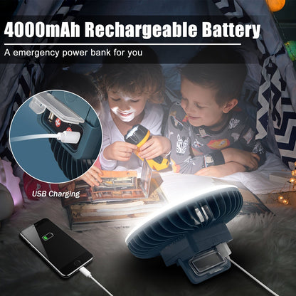 Rechargeable Camping Fan with LED Light – 2-Pack USB Tent Fan with Hook & Magnet, Portable Battery-Powered Fan for Outdoor Hiking, Car, Office, Desk & Emergency Survival Kit