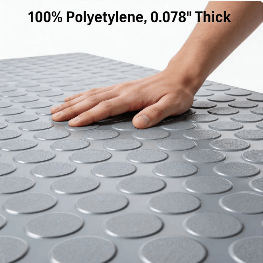 Garage Floor Mat Roll 7x16 FT Heavy Duty PVC Flooring for Parking, Waterproof Under-Car Protector for RV Trailer Workshop, Stain-Resistant Non-Slip Runner Mat, Black & Grey Coin Pattern