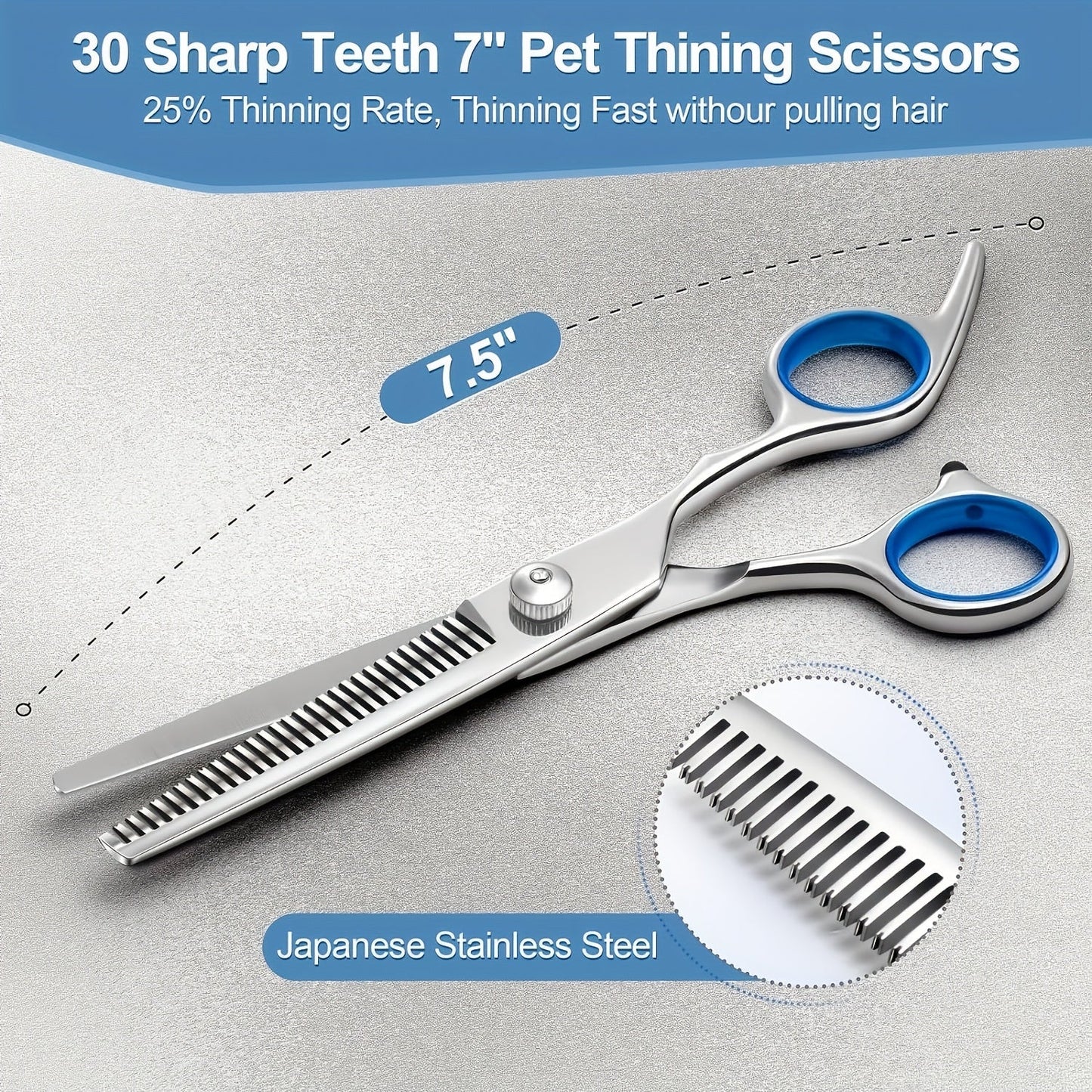 Dog Grooming Scissors Set 6-in-1 Titanium Coated Stainless Steel Pet Shears Safety Round Tip for Dogs Cats Universal Hand Orientation Professional