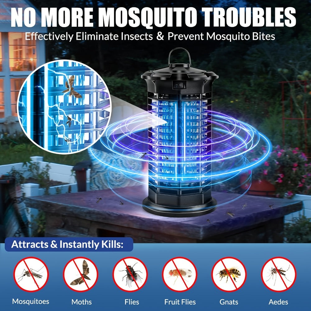IPX4 Waterproof Bug Zapper Plug-In – Electric Flying Insect Trap with LED Light & ABS Housing, Indoor Mosquito Zapper for Home, Bedroom, Kitchen & Patio, Safe Chemical-Free Fly Trap – Black