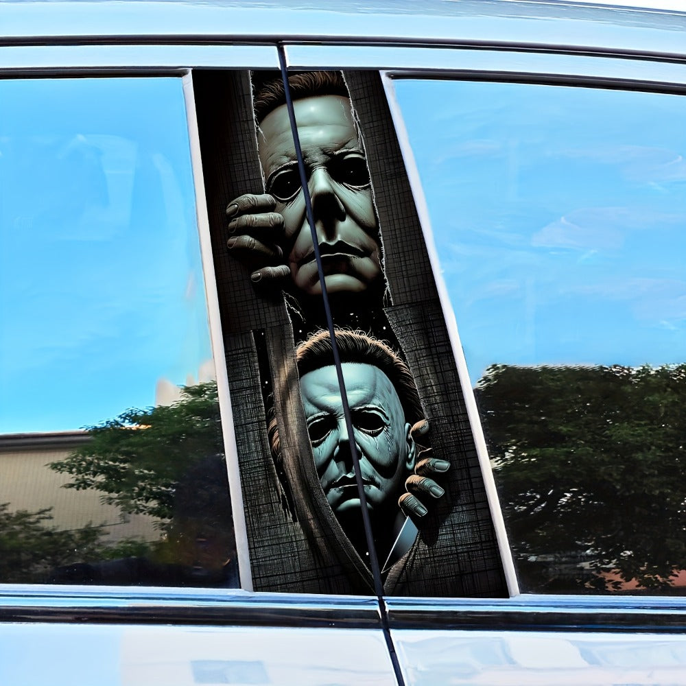 Horror Masked Figure Car Stickers 2PCS - Matte Vinyl Waterproof Scratch-Resistant Decals, Easy Apply No Residue, Halloween Car Window Bumper Sticker Set