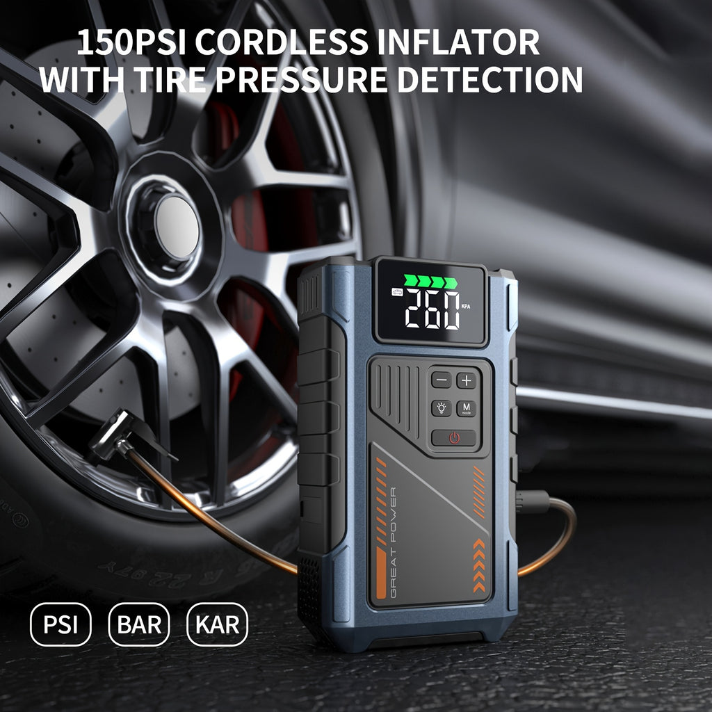 4000A Peak Car Jump Starter with Air Compressor, All-in-One Portable Battery Jump Starter & Tire Inflator, Suitable for 2.38 Gal Gas/ 1.98 Gal Diesel Engines, Car Battery Charger with LED Light & USB Power Bank Function, Car Jump Starter