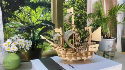 3D Wooden Model Kit Ocean Sailboat – DIY Assembly Puzzle for Adults & Teens, Handcrafted Sailing Ship Brain Teaser, Nautical Hobbyist Gift for Christmas Birthday Home Decor Display