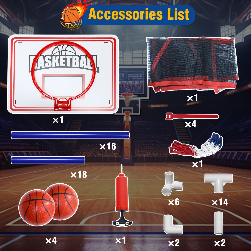Kids Arcade Basketball Game Set with Hoop & 4 Soft Balls – Indoor Outdoor Sport Play for Ages 3+, Thick PVC Frame, Air Pump Included | Best Birthday Christmas Holiday Gift for Boys and Girls