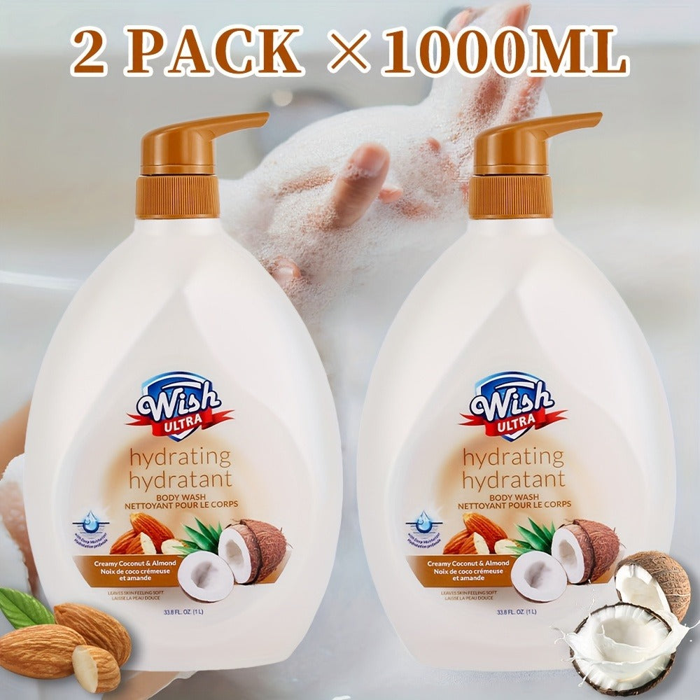 Vitamin E Moisturizing Body Wash 2-Pack 1000ml Each 5 Fragrances — Deep Cleansing Long-Lasting Scent Shower Gel for All Skin Types | Cucumber Milky Mango Peach & Almond | Unisex Men & Women