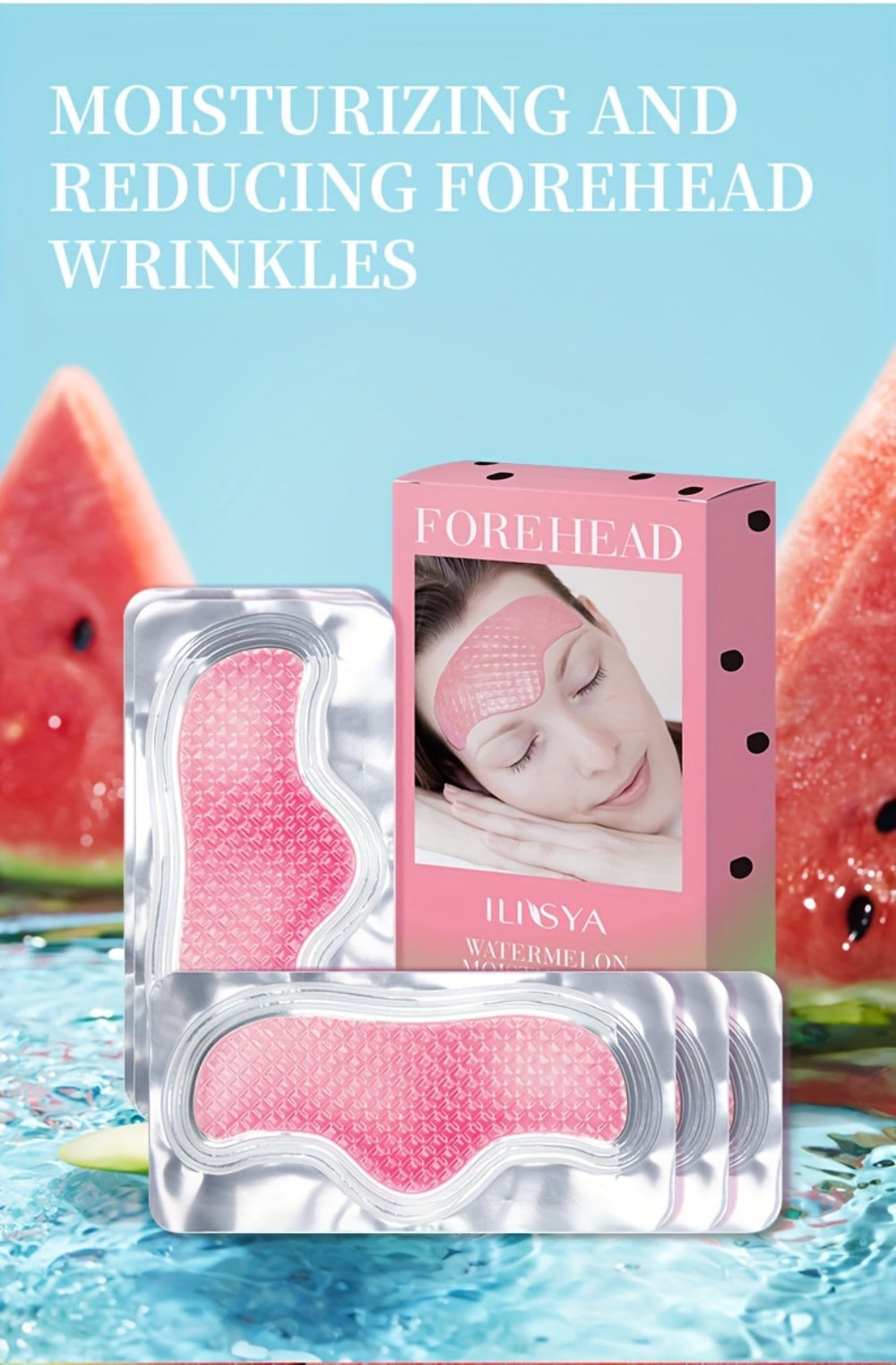 Watermelon Forehead Patches 15pcs Caffeine Collagen Niacinamide Ultra Hydrating Moisturizing Brightening De-Puffing Daily Facial Skin Care for Women All Skin Types