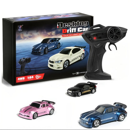 RC Drift Car 1/64 Scale 4WD with LED Lights – High-Speed Remote Control Racing Sports Car, Desktop Mini RC Toy for Boys Kids Teens, Birthday Christmas Gift Black Blue