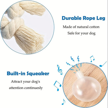 Squeaky Dog Toy Plush Parrot with Rope Interactive Chew Toy Soft Durable Stuffed Animal for Teething Puppies Small Medium Large Dogs All Breeds