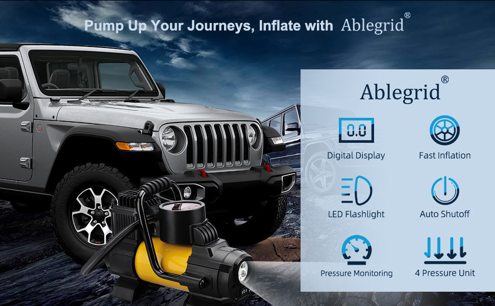 Portable Air Compressor Tire Inflator 150PSI – 120W 12V Auto Shut-Off, LED Display, 35L/min Fast Inflate for Car Bike Truck SUV Ball