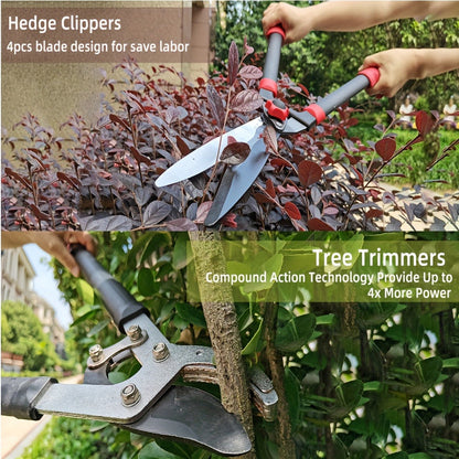 Garden Pruning Shears Set Loppers Hedge Shears & Hand Pruner Combo – Heavy Duty Alloy Steel Branch Cutter Kit with Compound Action, Ergonomic Grip for Yard Lawn Tree Shrub Trimming Indoor Outdoor