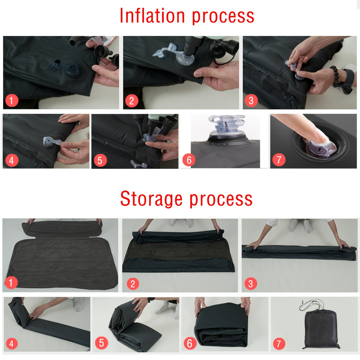 Portable Foldable Car Air Bed Kit with PVC Surface - Includes Air Pump & Two Pillows, Ideal for Outdoor Travel & Camping, Easy Cushion Conversion for Vehicle Interiors, Foldable Bed
