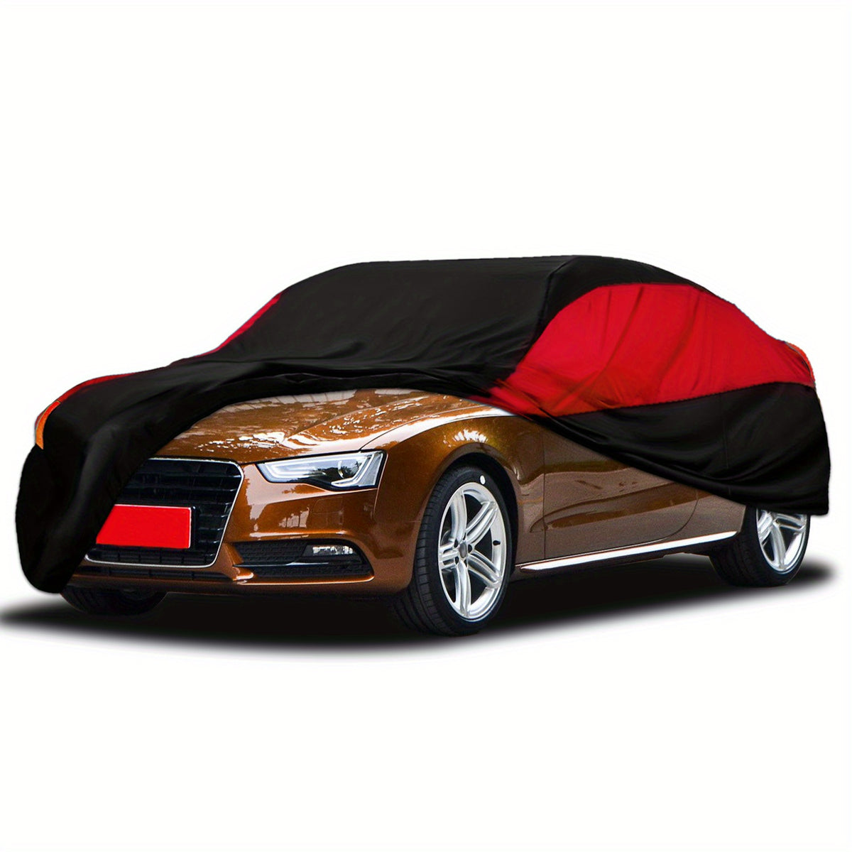 Universal Fit Outdoor Car Cover 170T Polyester Thickened Fabric with Reflective Strips, Full Exterior Sunshade Dustproof Protection for Sedan SUV - Black & Red