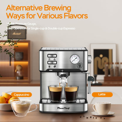 Espresso Machine Stainless Steel – Dual-Brew Coffee Maker with 54.1oz Water Tank, High-Pressure Steam Wand, ESE Pod & Ground Coffee Compatible, 1 & 2 Cup Brewing, Overpressure Protection for Home Barista