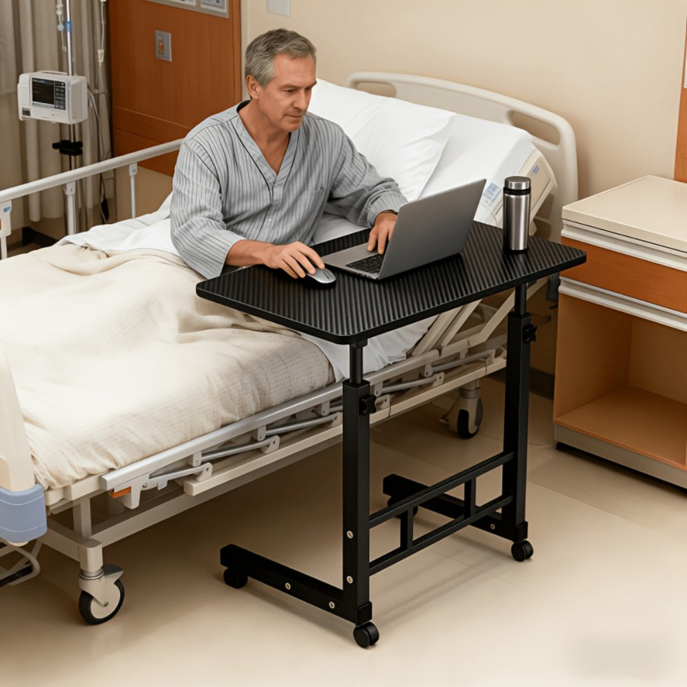 Overbed Table Adjustable Height – Hospital-Grade Nursing Bedside Table with Independent Storage Compartments for Elderly & Patient Care | Portable Auxiliary Tray Table, 8 Colors