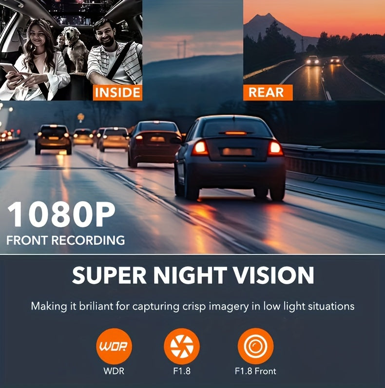 PODOFO Dual Camera Dash Cam 1080P, Suitable for Cars, 4-Channel Front/Rear/Left/Right, 3.16-inch IPS Screen, Night Vision, Loop Recording, 24-Hour Parking Monitoring with G-Sensor/Motion Detection, Optional 64GB Memory Card, Vehicle Security Camera