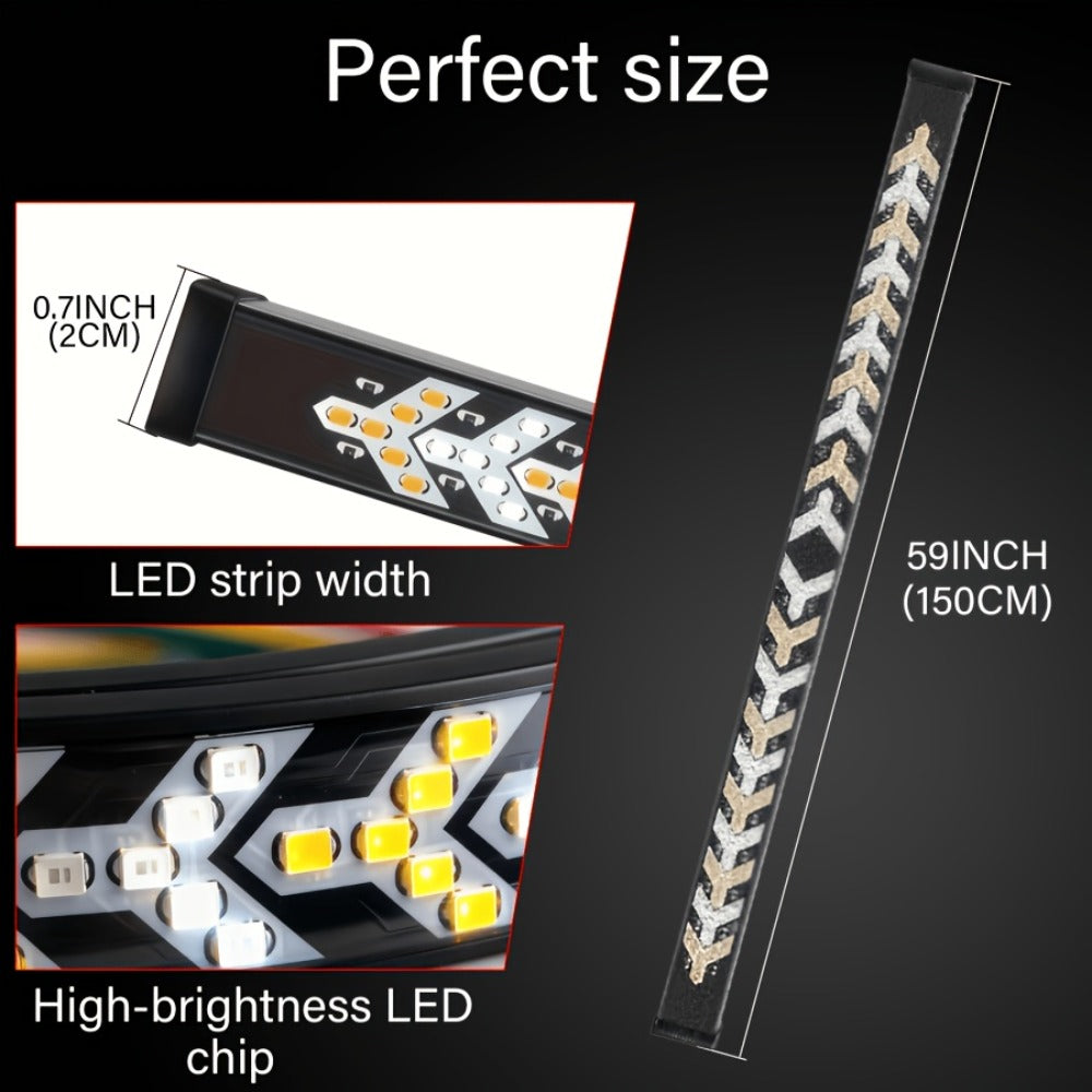 LED Tailgate Light Bar 60 Inch – Fishbone Arrowhead Strip Light for Truck, Pickup, SUV & Trailer | DC 12V 24V | No-Drill Install | Anti Rear-End Safety