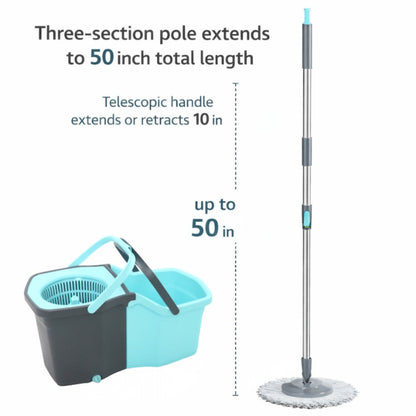 360 Spin Mop and Bucket Set with Wringer - Stainless Steel Extended Handle Spinning Mop Bucket System with Microfiber Mop Refills for Hardwood, Tile & Laminate Floor Cleaning, Black Blue Pink Red