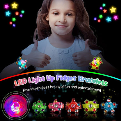 LED Light Up Wristbands Glow in the Dark 30 Pack – Fidget Spinner Bracelets for Kids Birthday Party Favors, Classroom Prizes, Halloween Goodie Bag Stuffers for Boys & Girls Ages 3+