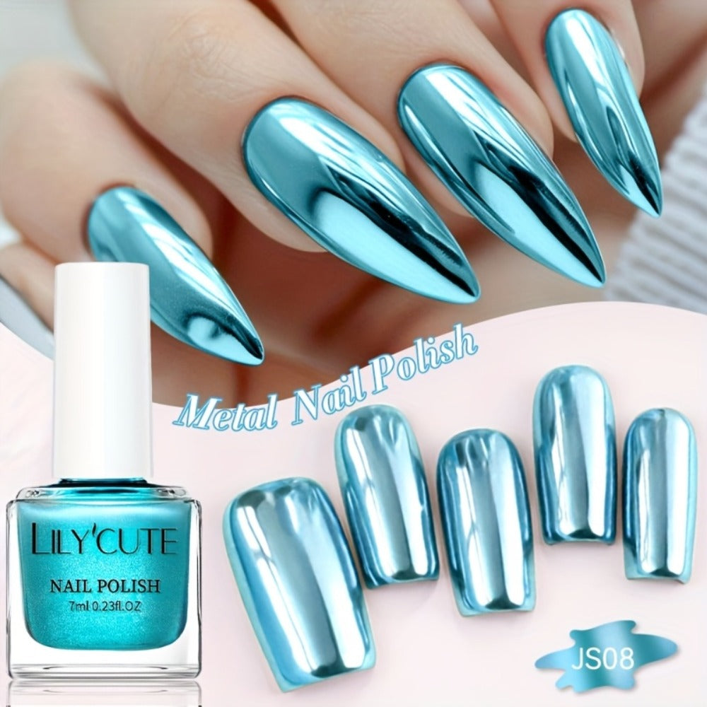 Quick-Dry Metallic Nail Polish Set 8 Colors - Super Bright Mirror Finish No UV Lamp Needed Regular Nail Polish, French Style Glass Bottle Nail Art Kit for Women Girls