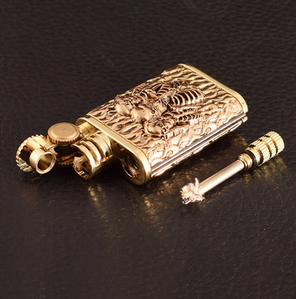 Kerosene Lighter 2-in-1 Permanent Match Flint Wheel Refillable – Golden Windproof Pocket Lighter with Built-In Match Strike, Unique Gift for Men, Father’s Day & Outdoor Use