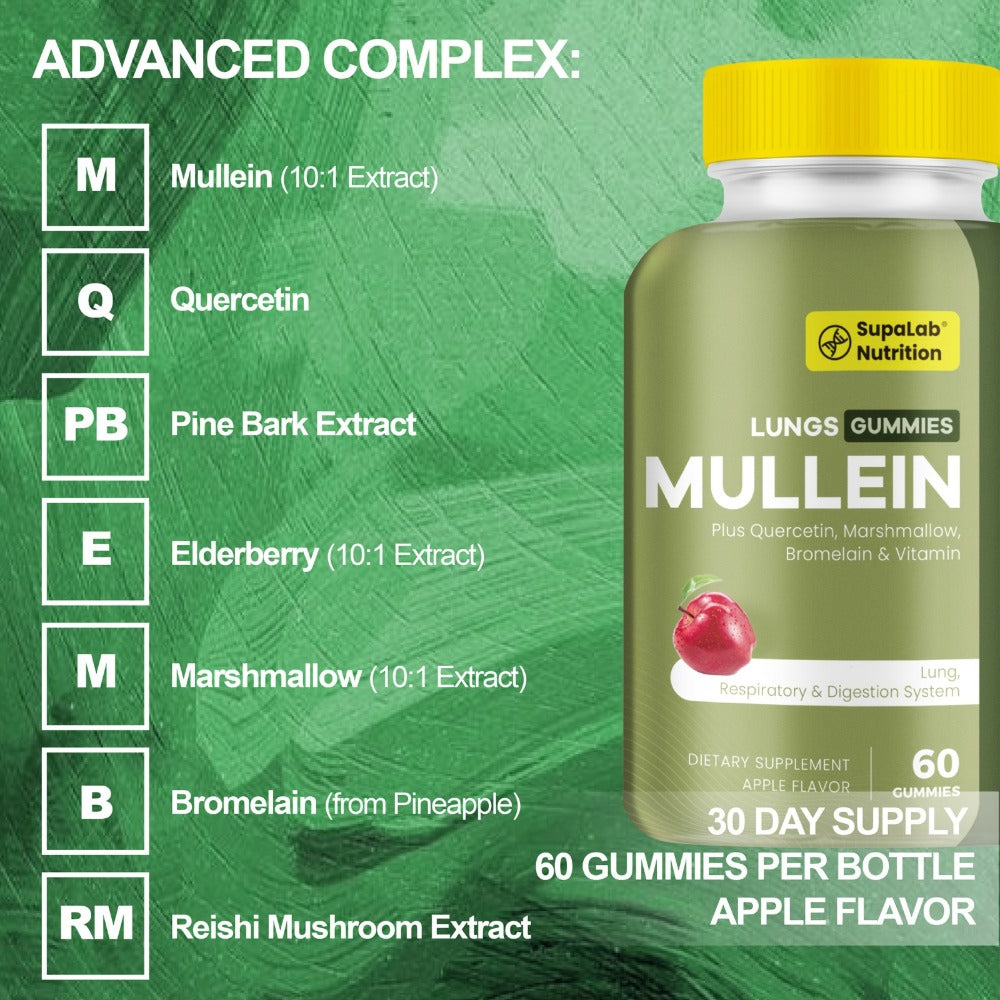Mullein Leaf Lung Health Supplement with Quercetin, Bromelain, Vitamin C & D3, Zinc & Selenium – Herbal Respiratory & Bronchial Support Formula for Clear Breathing | 60 Capsules