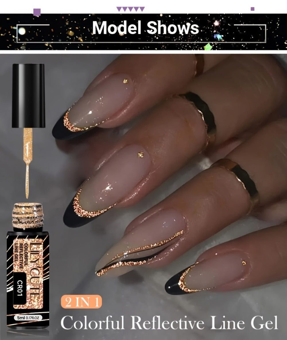 Reflective Glitter Line Gel Nail Art Set LILYCUTE Sparkling Stripe 3pcs 5ml Each - Ultra-Thin Pull Line Drawing Graffiti Gel Polish LED UV Cured DIY Home Manicure for Women