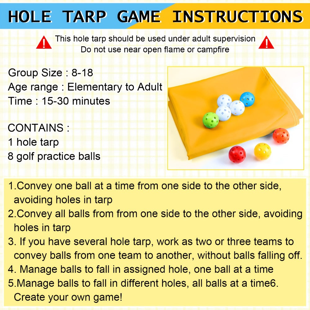 Team Building Tarp Game 98 x 70 Inch with 8 Balls – Large Group Cooperative Activity for Kids Adults PE Class Corporate Events Summer Camp Birthday Party Outdoor Indoor