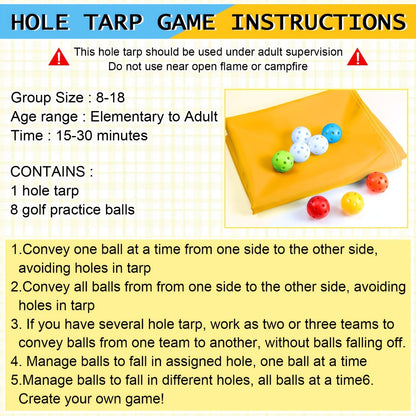 Team Building Tarp Game 98 x 70 Inch with 8 Balls – Large Group Cooperative Activity for Kids Adults PE Class Corporate Events Summer Camp Birthday Party Outdoor Indoor