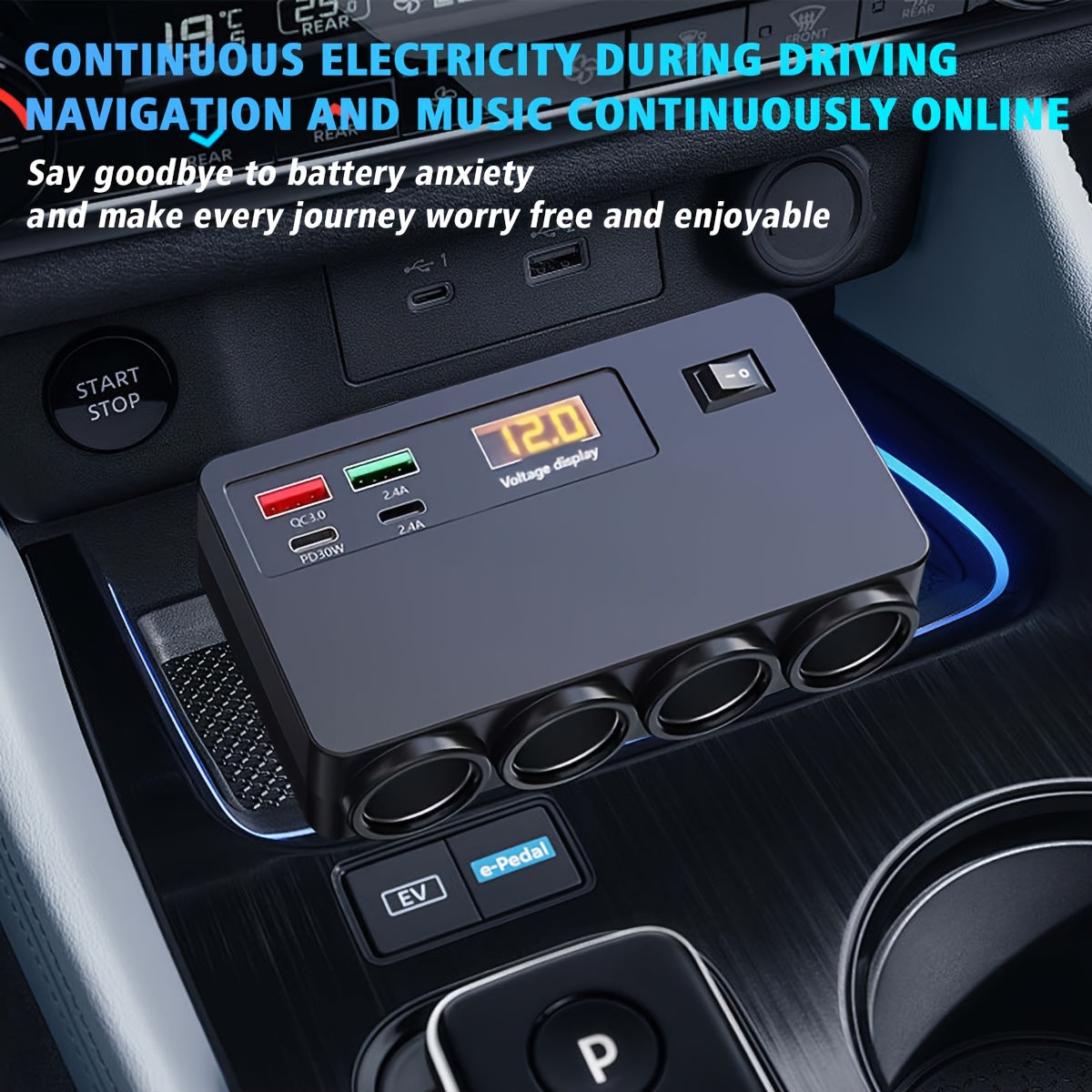 8-In-1 120W Car Charger Adapter, 4-Outlet Auto Power Outlet Splitter with PD 30W Type-C And QC3.0 USB Ports, Fast Vehicle Extender with LED Voltmeter And Main Switch for Cars, Trucks, Rvs, Dash Cams by AXVIV