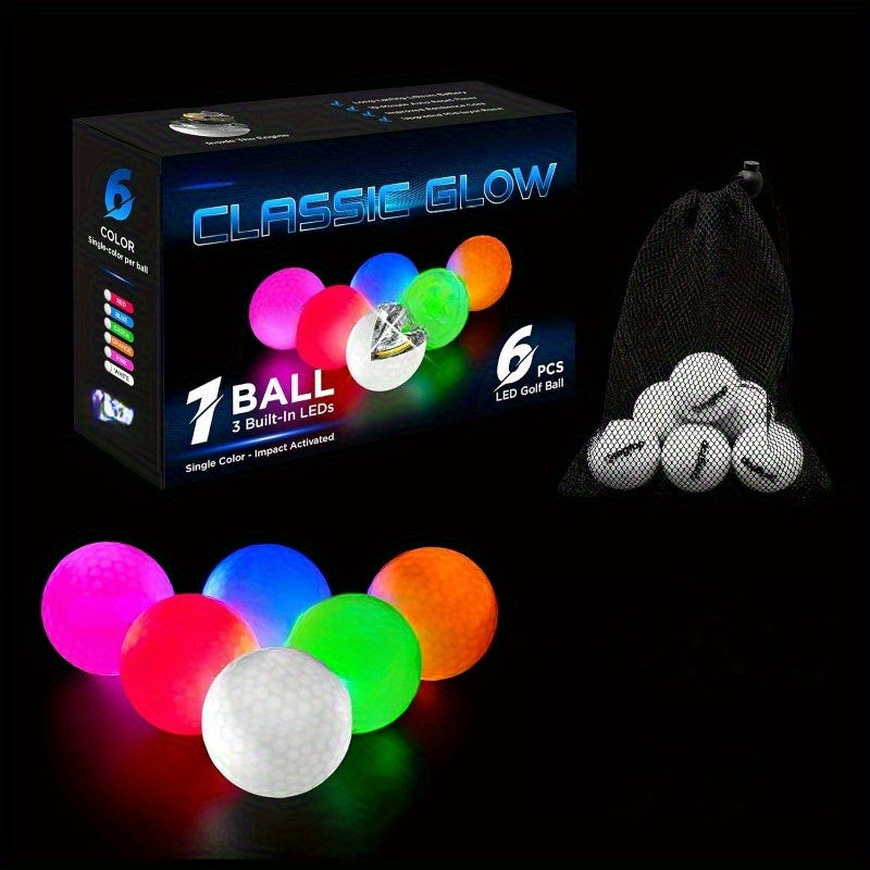 LED Golf Balls Glow in the Dark – Ultra-Bright 3-LED Night Golf Balls with 8-Min Reset Timer & Mesh Bag, 3 or 6 Pack | Best Night Golf Gift for Men Women Teens Beginners