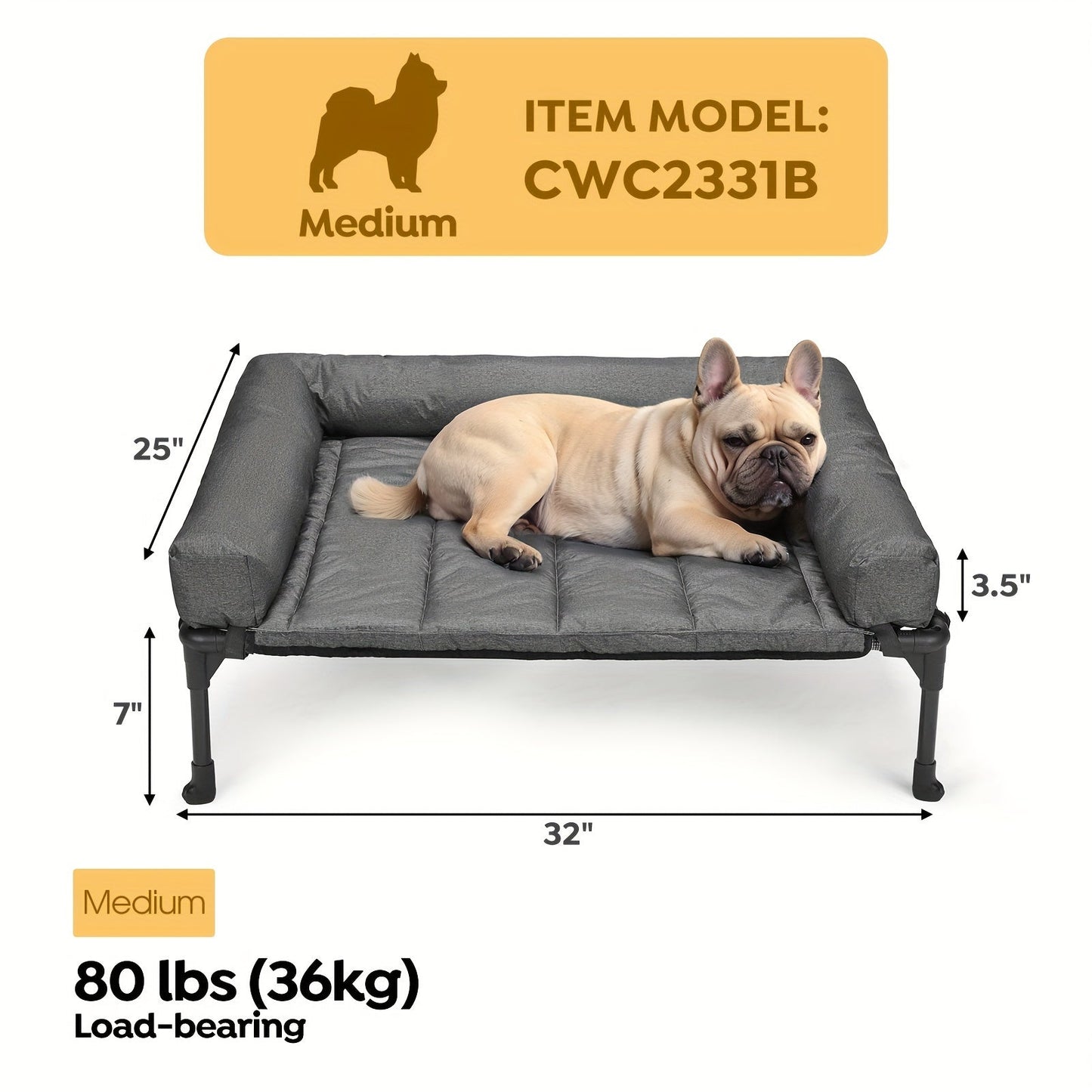 Elevated Dog Bed with Cooling Mesh & Removable Bolster Pillow Top Mat – Raised Dog Cot Bed, No-Slip Feet, Breathable Dog Sofa Bed for Indoor & Outdoor Use