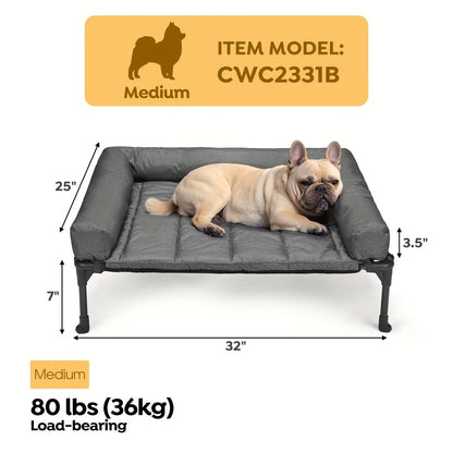Elevated Dog Bed with Cooling Mesh & Removable Bolster Pillow Top Mat – Raised Dog Cot Bed, No-Slip Feet, Breathable Dog Sofa Bed for Indoor & Outdoor Use
