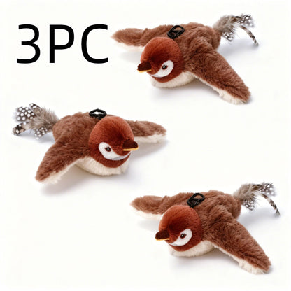 Flying Sparrow Cat Toy with Flapping Wings & Chirping Sound - USB Rechargeable Plush Bird Cat Toy, Touch-Start Interactive Feather Toy for Indoor Cats, Realistic Bird Motion & Calls