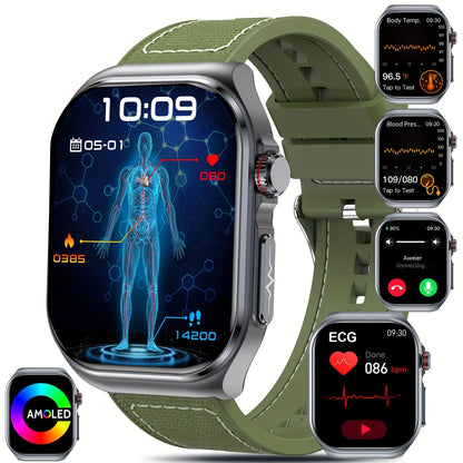 AMOLED Smartwatch 2.04" Display, Bluetooth 5.3 Calling, NFC, 530mAh Battery, Multi-Sport Modes, Voice Assistant, SOS, Menstrual & Weather Forecast, Magnetic Charging, Compatible with iOS & Android, Unisex Gift for Men & Women