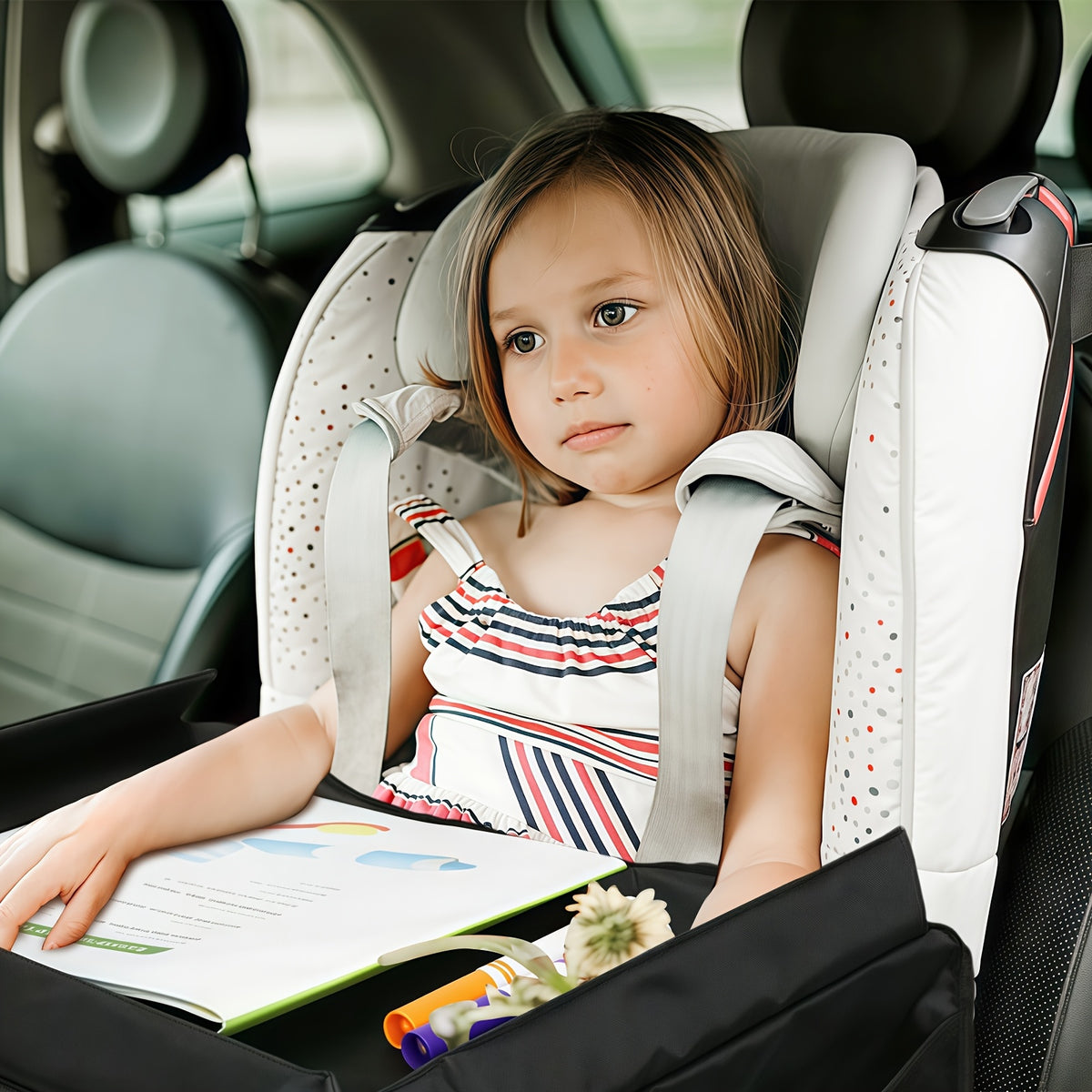 1pc Foldable And Expandable Polyester Youngsters Car Seat Travel Tray with Multiple Storage Pockets - Lightweight, Wall-Mountable Design for Airplane, Car And Home Use, Car Storage Tray | Versatile Travel Accessory | Sturdy Constructio