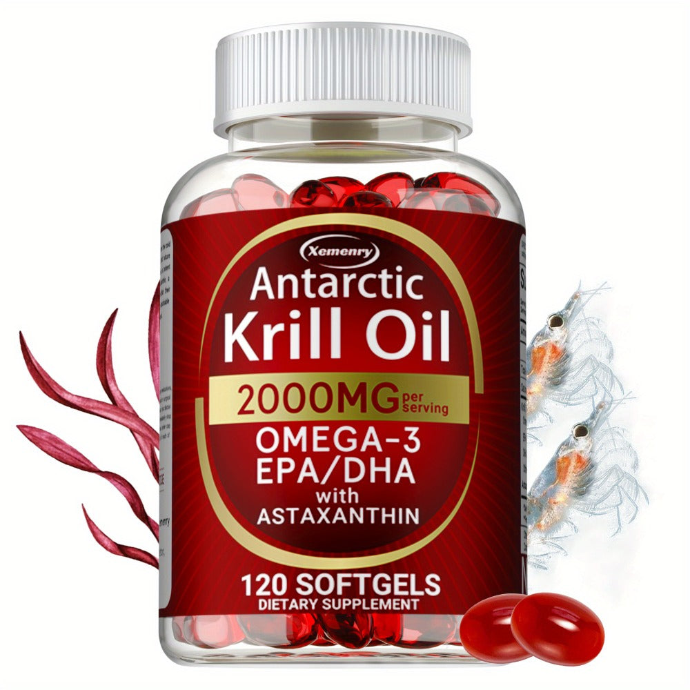 Antarctic Krill Oil 2000mg Softgels 120 Count with Astaxanthin EPA & DHA — High Absorption Omega-3 for Bone Immune Heart & Joint Health Support for Women and Men Gluten-Free
