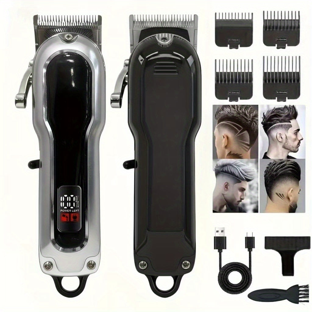 Electric Hair Clipper Set with Limit Comb — Barber-Grade Professional Trimmer, Long-Lasting Rechargeable Battery, Home & Travel Haircut Kit, Gift for Dad, Silver & Golden