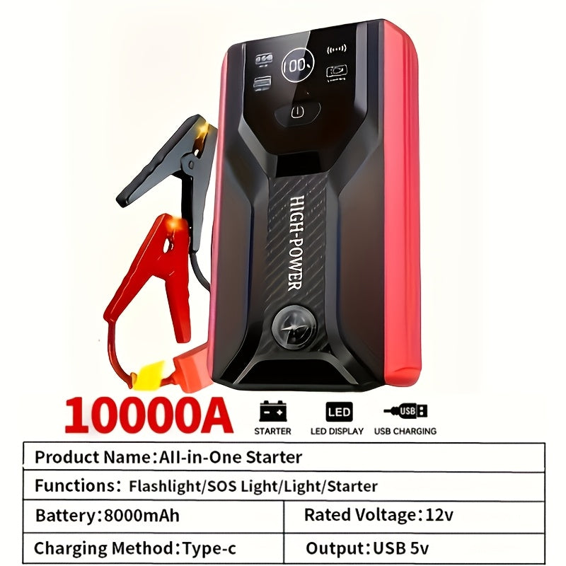 Portable Car Jump Starter Portable Car Jump Starter Kit, Mobile Power, LCD Display - Wireless Emergency Battery Charger, Convenient to Use At Any Time