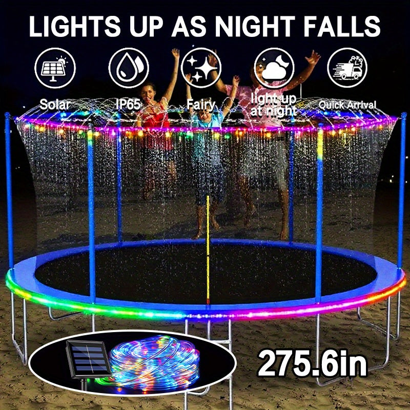 Solar LED Trampoline Lights 50 100 LEDs Colorful Rope Lights 8 Modes IP65 Waterproof Fits 8-16 Ft Trampolines Outdoor Safety Glow Night Light Kids Adults Multicolor White Blue