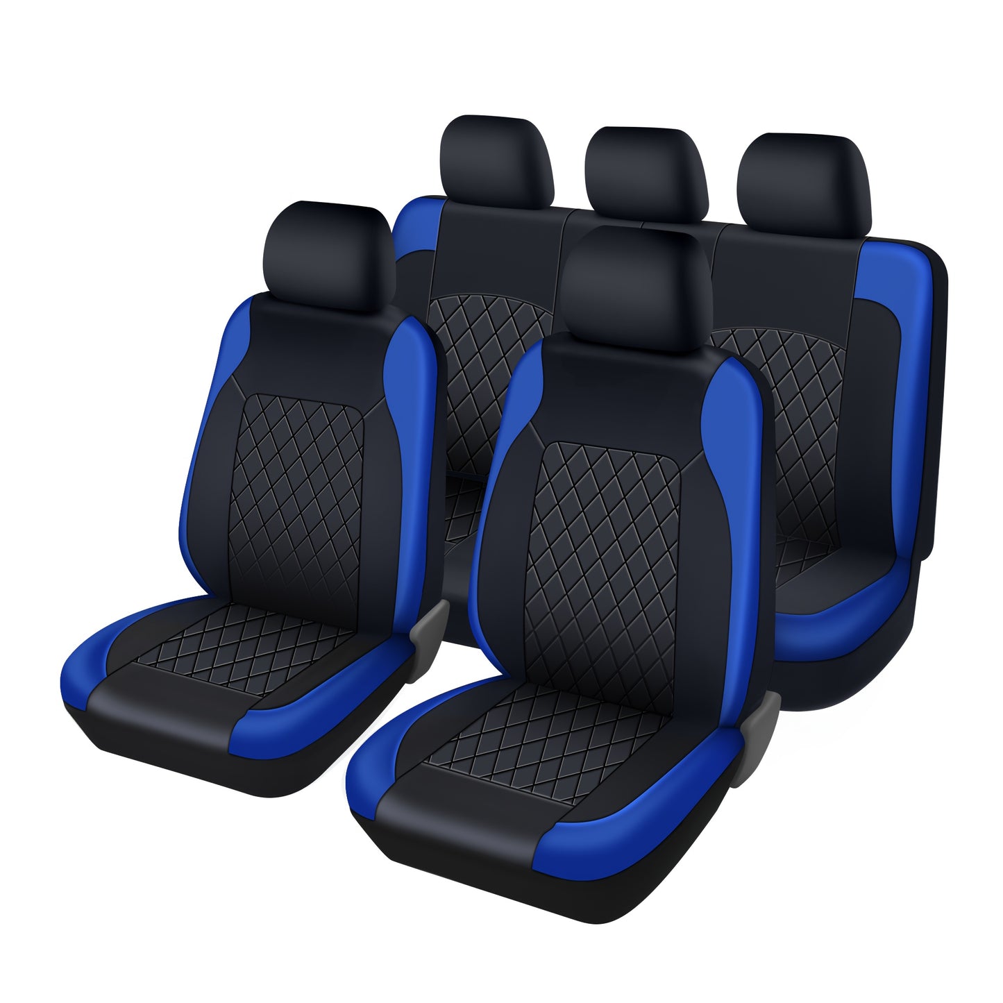 Nappa Leather Car Seat Covers Full Set 5 Seat – Front & Rear Bench Cover, Scratch-Proof Universal Fit for SUV Truck Jeep, Car Interior Accessories, Red / Blue / Black / Gray