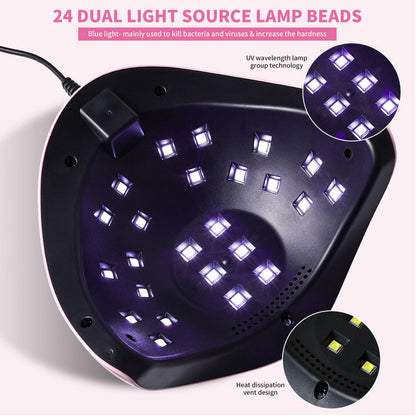 LED Nail Lamp Professional LCD Display Auto Sensor 4 Timer Settings USB Powered Instant Gel Polish Curer No Adapter Needed for Home Salon Manicure Pedicure DIY Nail Art Pink White